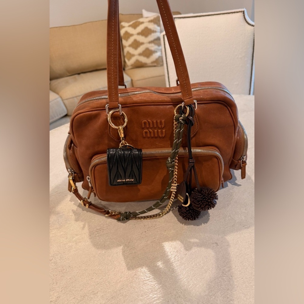 Miu Miu Top Handle Shoulder Bag Handbag Tote with Pockets in Brown Nappa Leather - Picture 13 of 14